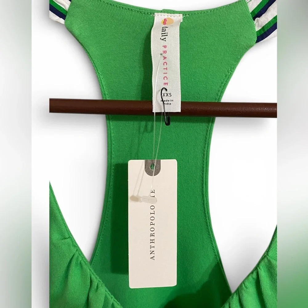 NWT Anthropologie Green and White Striped Dress XXS - Picture 4 of 7